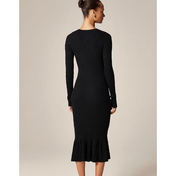 New! J.Crew Super-Stretch Ruffle Knit Ribbed Sweater-Dress Black Sz SS #573 - Picture 4 of 5